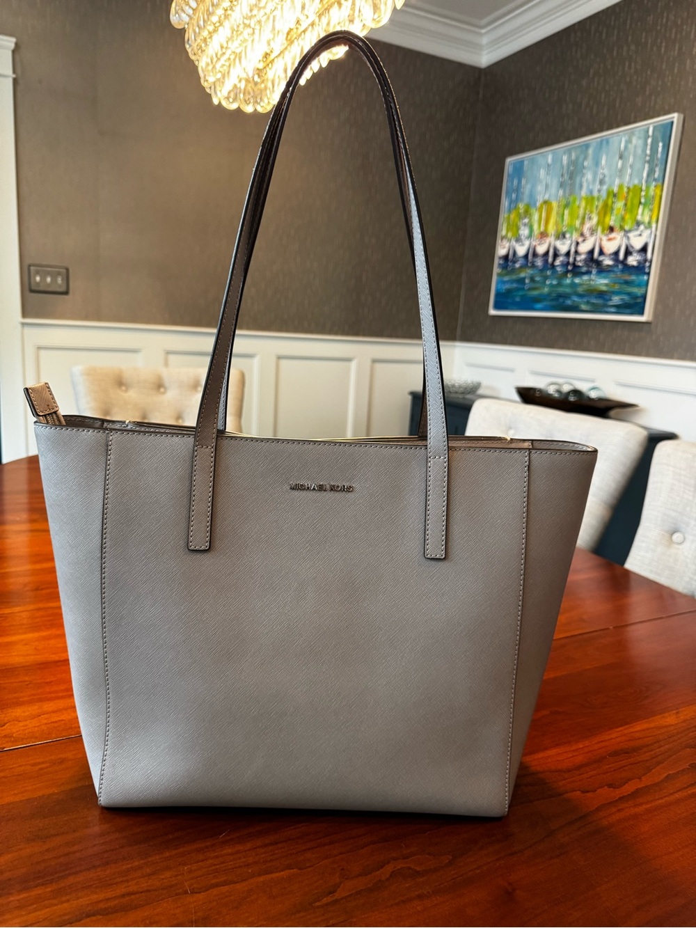 Michael Kors Light Gray Saffiano Leather Tote Bag